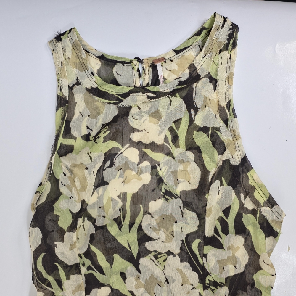 Free People Raven Printed Mini Dress Black Coffee Combo Green Floral S NWT $128 - Picture 5 of 15